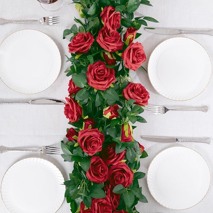 U'Artlines 3 Pack Artificial Red Rose Vines Floral Garlands Total 19.5 Ft Fake Vine Silk Flower Garland for Indoor Outdoor Home Wedding Arch Garden Wall Decoration