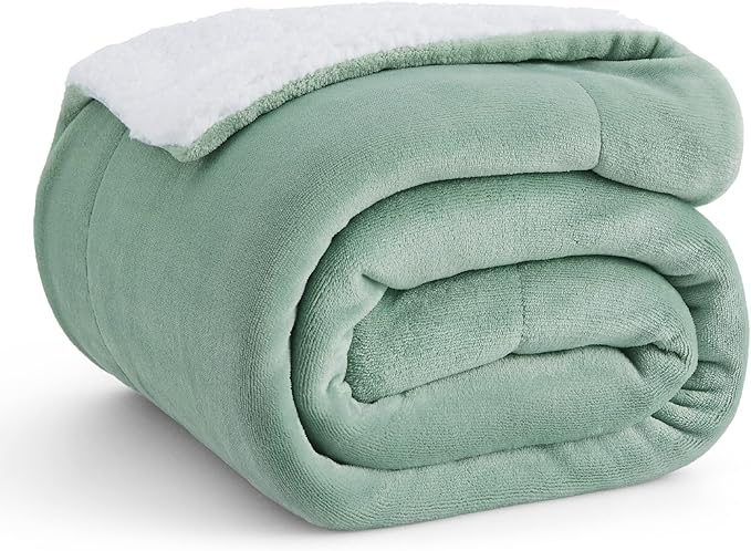 Bedsure GentleSoft Sherpa Fleece Throw Blanket for Couch - Thick and Warm Throw for Women and Men, Soft Fuzzy Plush Throw Blanket for Winter, Non-Heated, Sage Green, 50x60 Inches