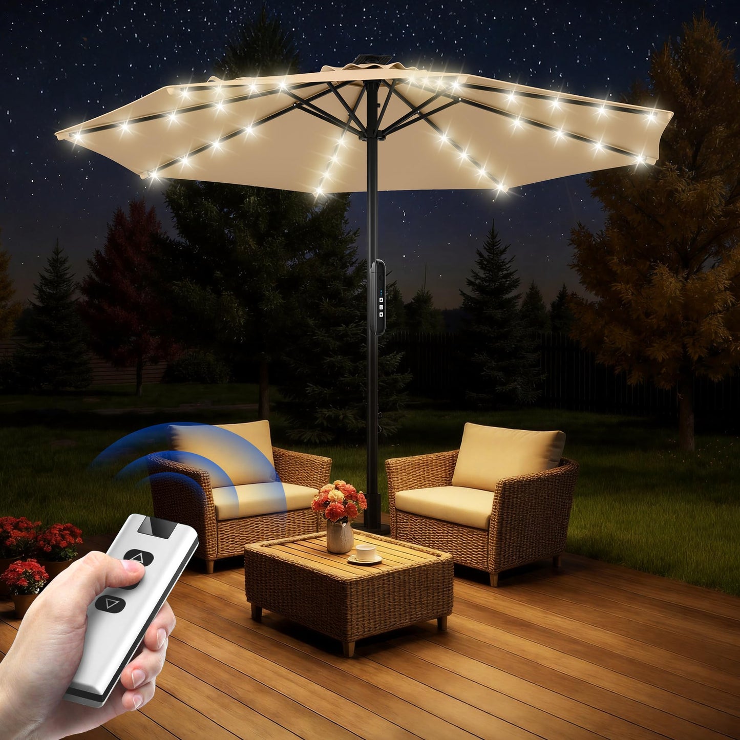 HOMSHADE Offset Patio Umbrella with Base Included, Cantilever Offset Hanging Patio Outdoor Market Umbrella UPF50+ UV Protection with Easy Tilt and Crank for Pool Deck and Garden(Buff)