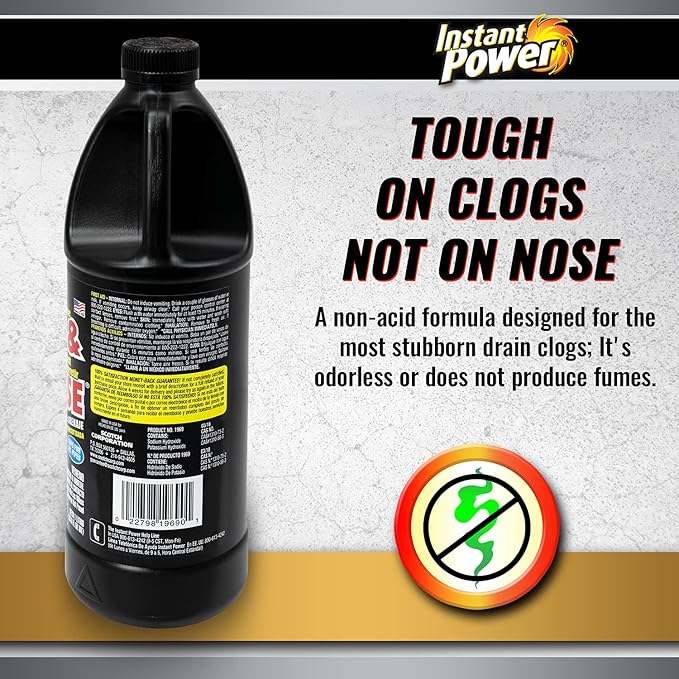 Instant Power Hair and Grease Drain Cleaner - Shower Drain & Sink Cleaner, Liquid Clog Remover, Made in USA, Sink Deodorizer - 1 Liter