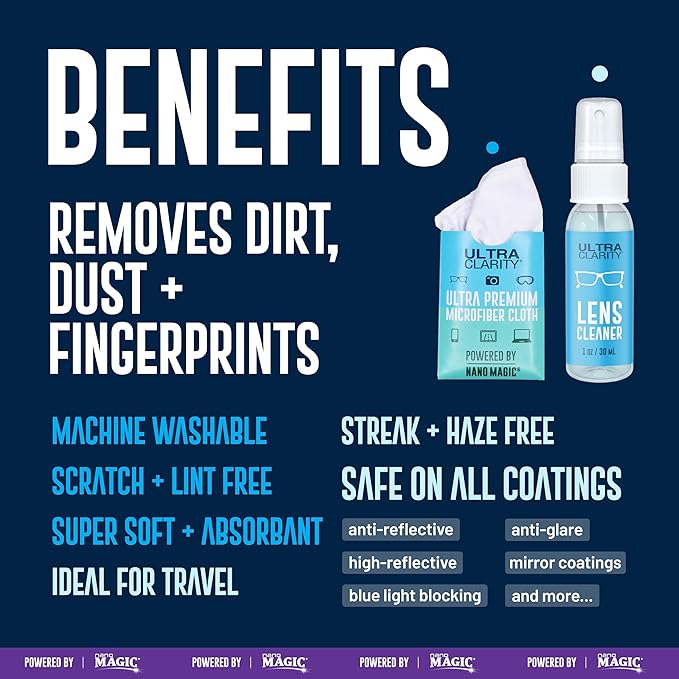 Powered by Nano Magic Eyeglass Lens Cleaning Spray | Ideal for Glasses, Phone, Electronic Screens, Optic Surfaces, Coated Surfaces - Made in USA