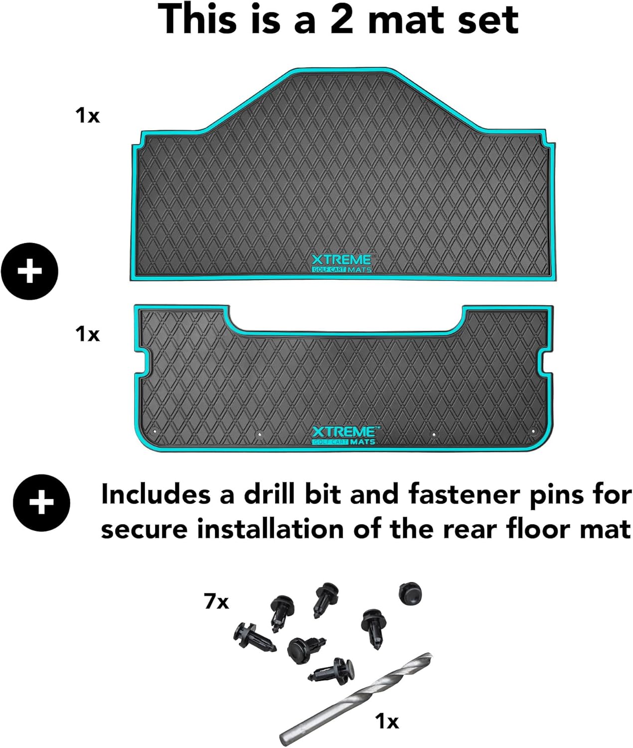 Evolution D5 Golf Cart Floor Mat Set- Rubber Double Diamond Design - Fits D5 2+2 (2 Forward + 2 Rear Facing) Including Evolution Maverick and Ranger Trims (All Black, D5 2+2 Front & Rear Facing)