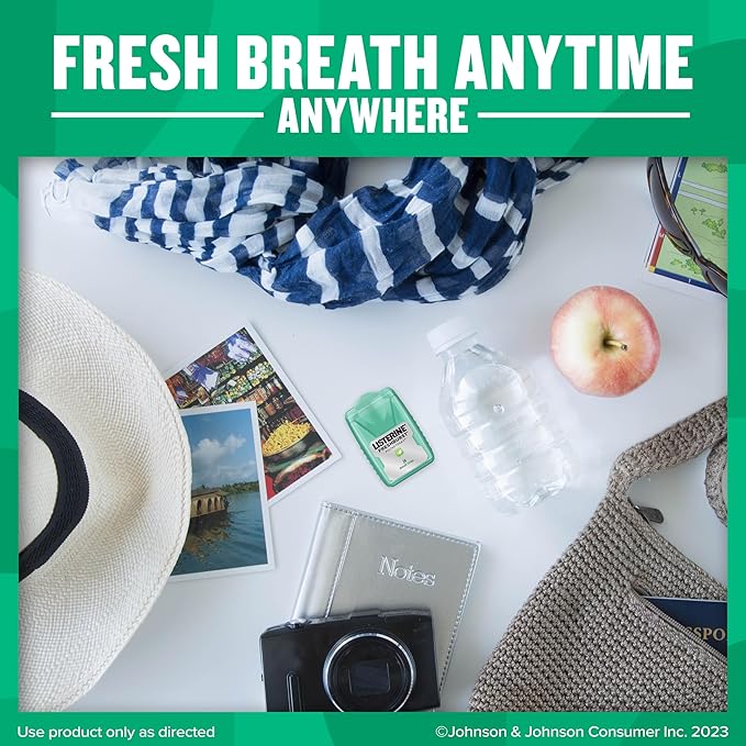 Listerine Freshburst Pocketpaks Portable Breath Strips, Dissolving Breath Freshener Strips Kill 99% of Germs That Cause Bad Breath, Portable for On-The-Go, Minty Flavor, 3 x 24-Strips