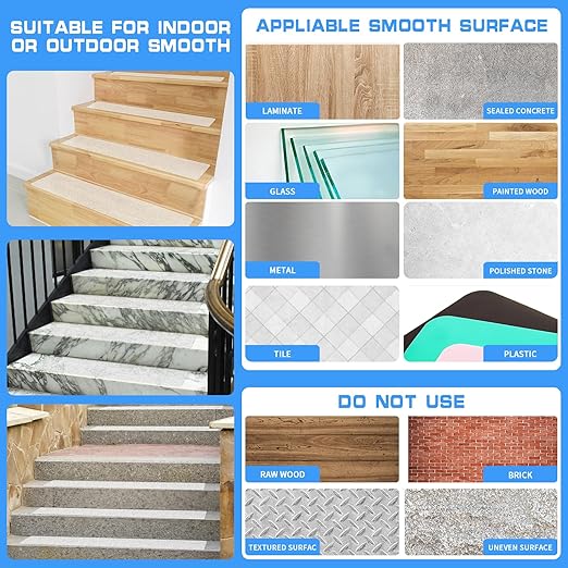 LadyRosian Outdoor Stair Treads Non Slip 10-Pack Clear 6" x 30" - Weather Resistant Adhesive Heavy Grip Tape - Waterproof Anti Skid Strips