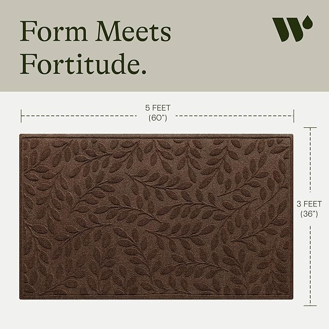 WaterHog Welcome Mat for Indoor/Outdoor, 3’ x 5’, Made in USA, Durable & Water-Resistant, Dirt Trapping Mat, Decorative Front Door and Entryway Rug, Brittney Leaf Design, Dark Brown