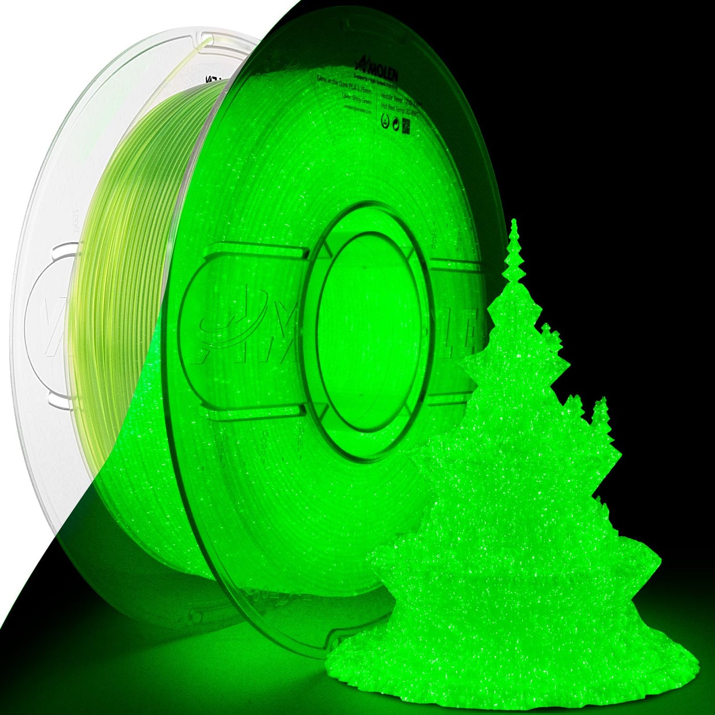 AMOLEN 3D PLA Printer Filament, 1.75mm Glow in The Dark Shiny Firefly Green PLA Filament for 3D Printing, Best with UV lamps, 1k