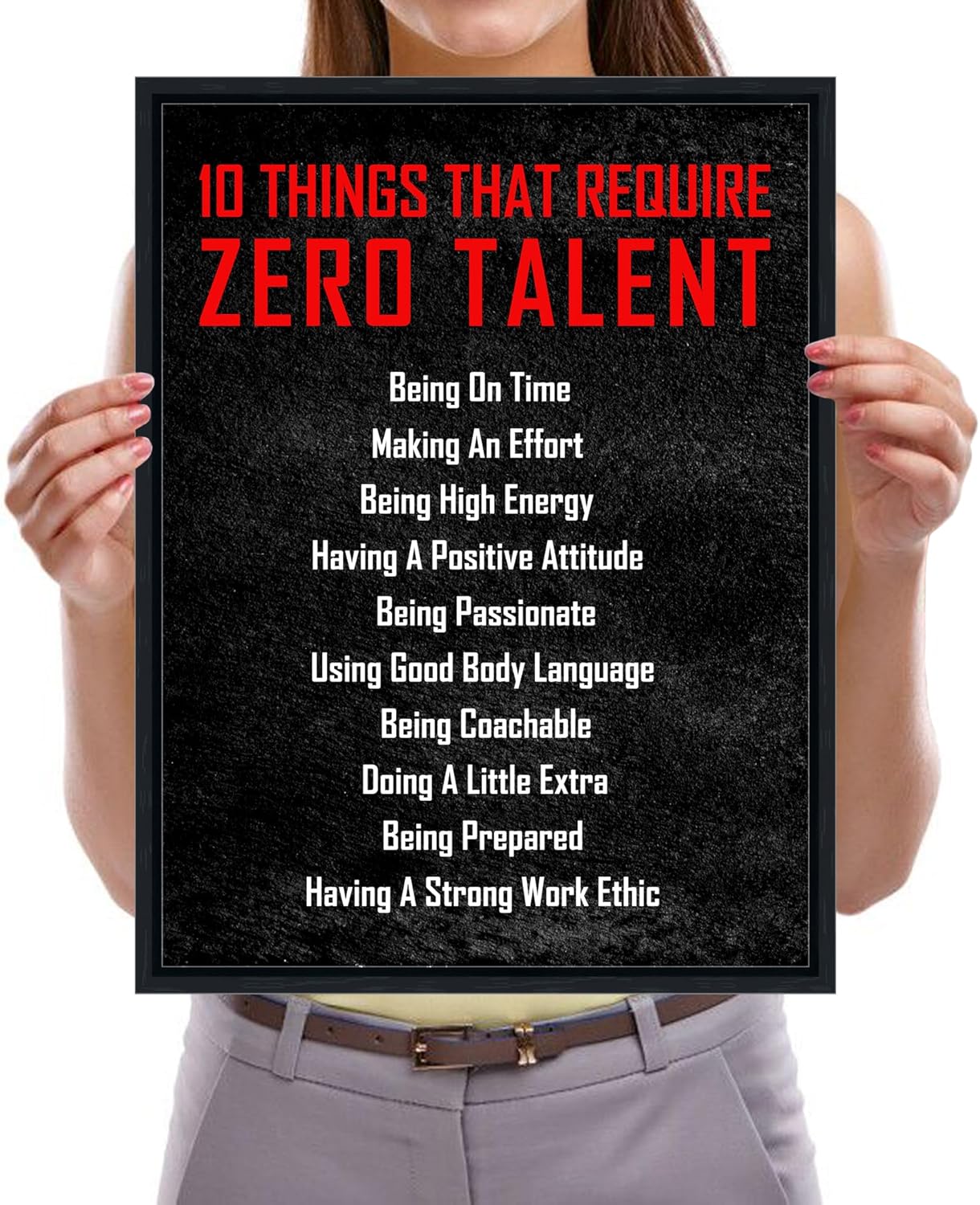 Pyradecor Black Framed Wall Art Inspirational Poster Canvas Prints Motivational 10 Things that Require Zero Talent Office Positive Quotes for Classroom Home Decorations