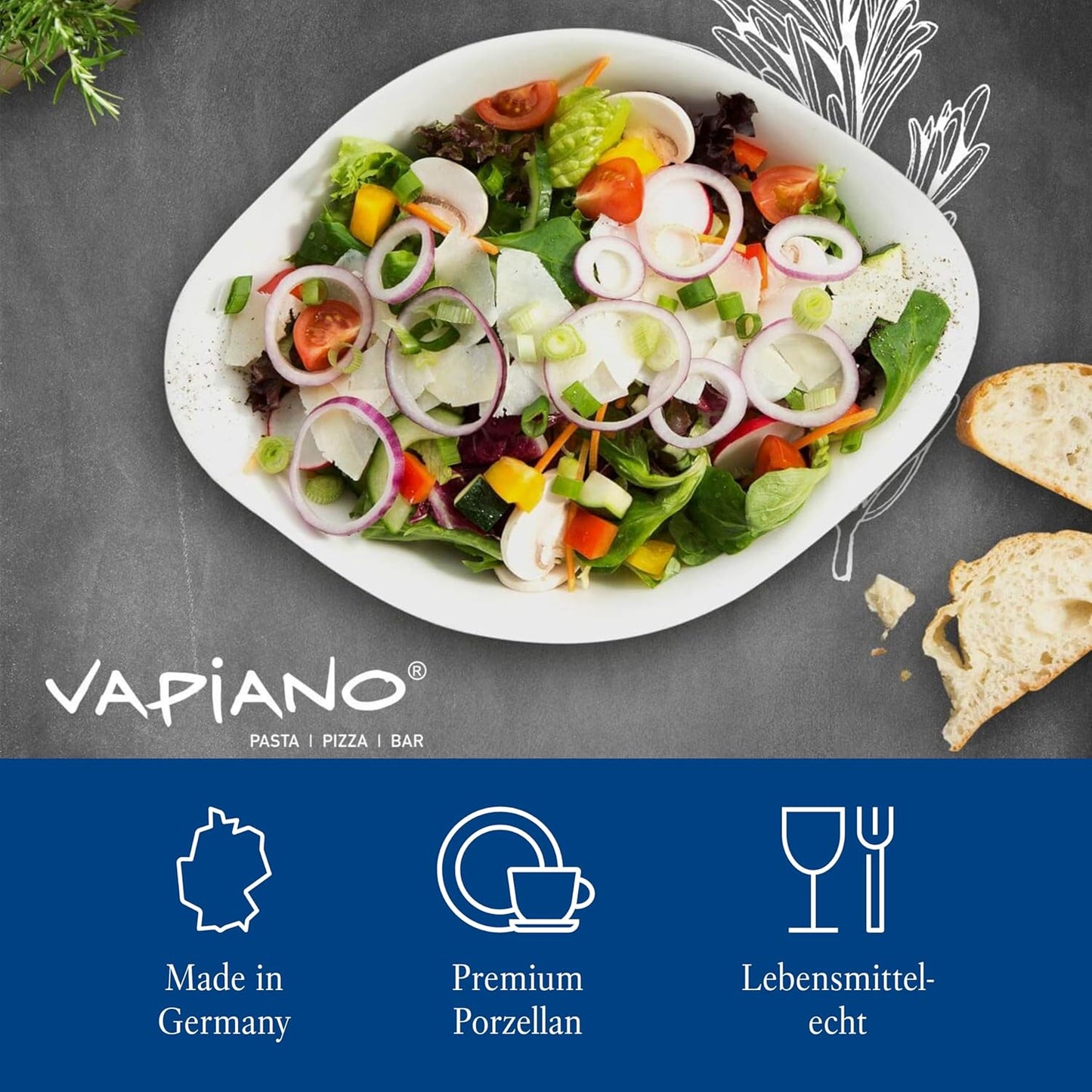 Villeroy & Boch VAPIANO Salad Bowl, 2 Pieces, Premium Porcelain, White