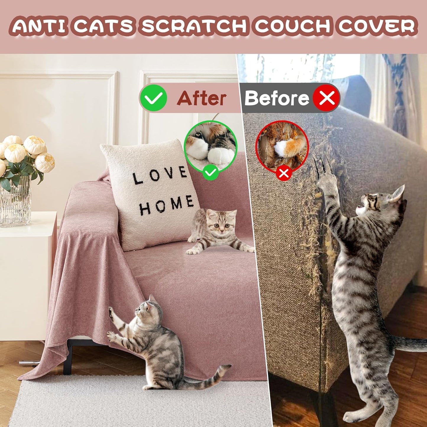 MYSKY HOME Pink Sofa Cover, Couch Covers for Pet, Couch Cover Reclining Couch Covers Armchair Covers for 1 Cushion Couch, Thick Durable Sofa Covers for Furniture Couch Cover, 71" x 91"