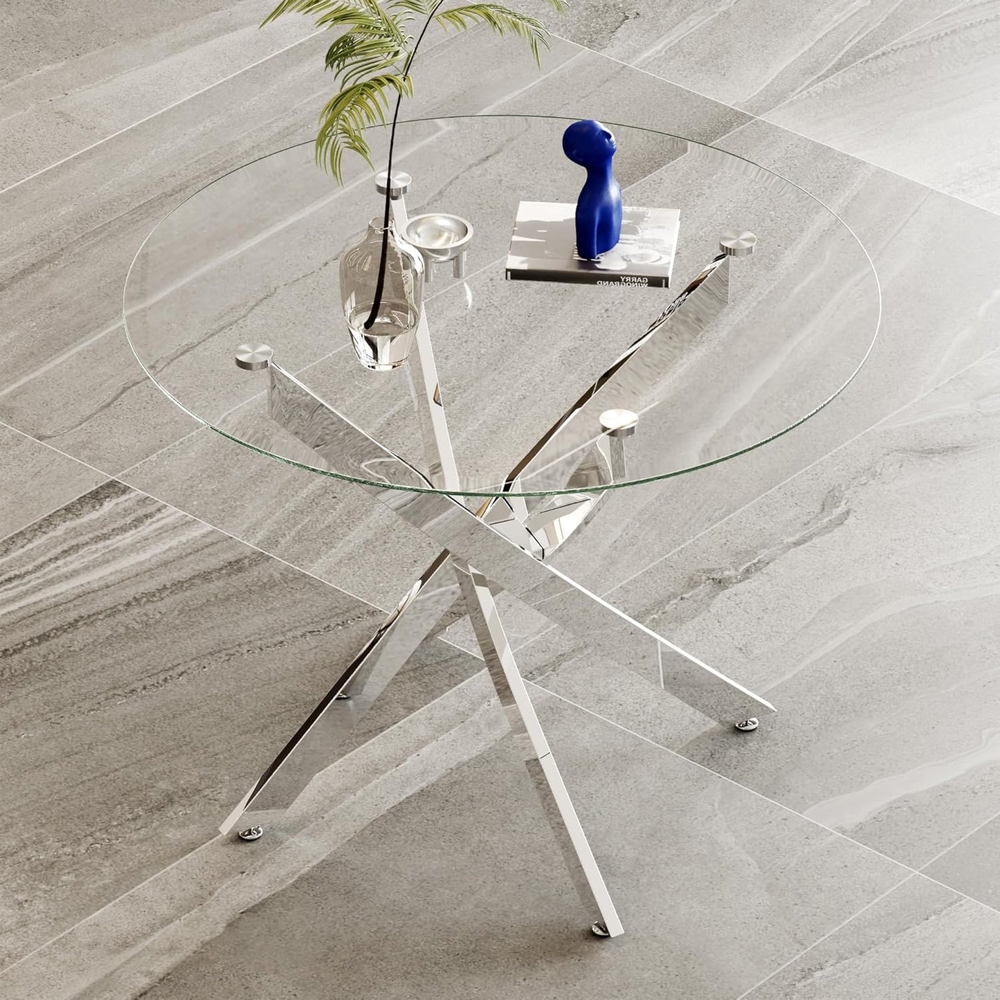Glass Dining Table, Modern Kitchen Table 36" Small Round Dining Table for Apartment Kitchen Dining Room,Tempered Glass Table Top