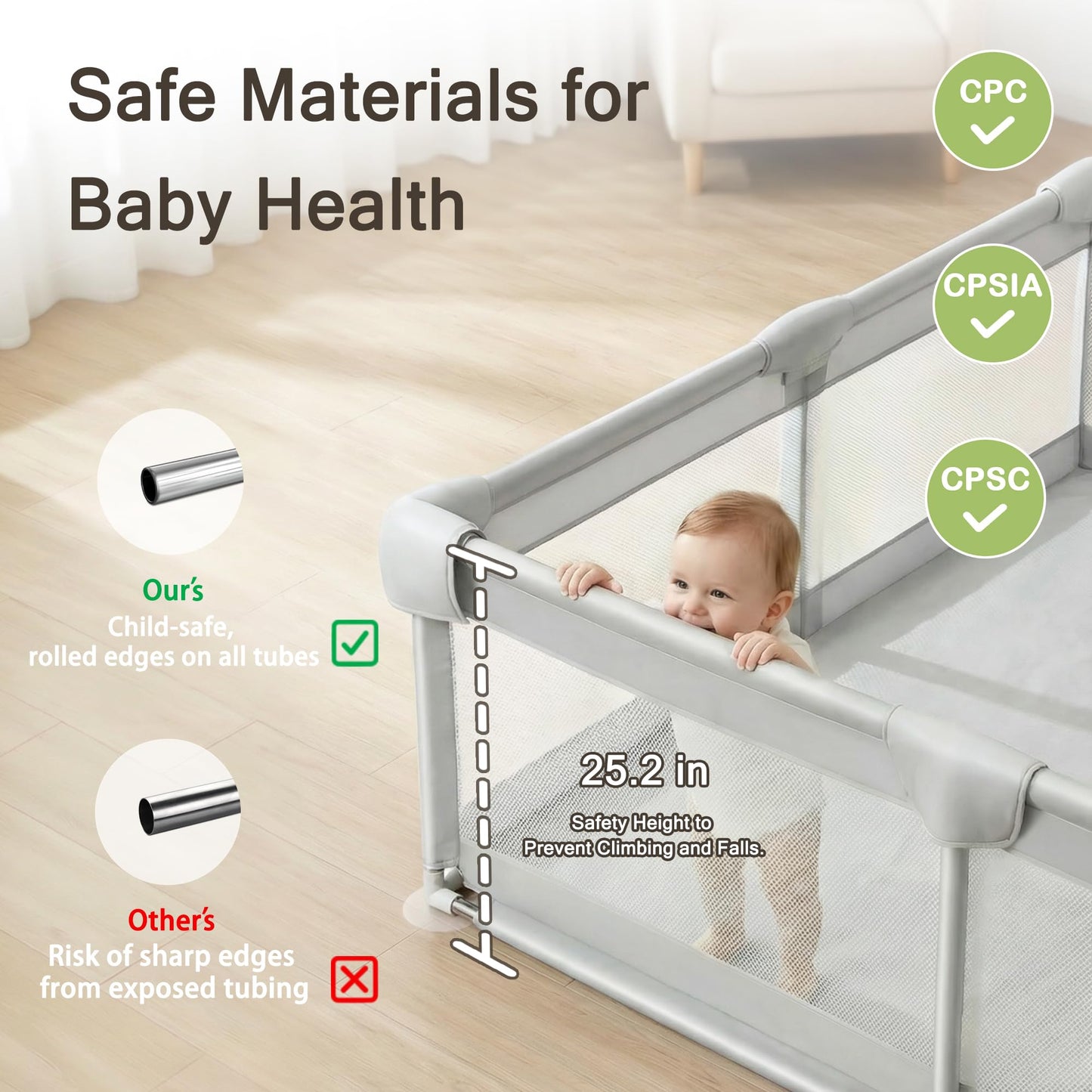 Funyoo 79" ×71" Baby Playpen with Gate, Large Baby Play Pen for Babies and Toddlers, Infant Fence Play Yard with Door for Living Room, Anti-Fall, Breathable Mesh