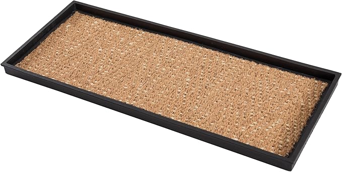 Anji Mountain Heavy Duty Waterproof Rubber Shoe Storage Mat Organizer/Boot Storage Tray Multi Use for Entryway with Coir, Tan and Khaki Insert, Fits 3 Pair (34.5" Wide)