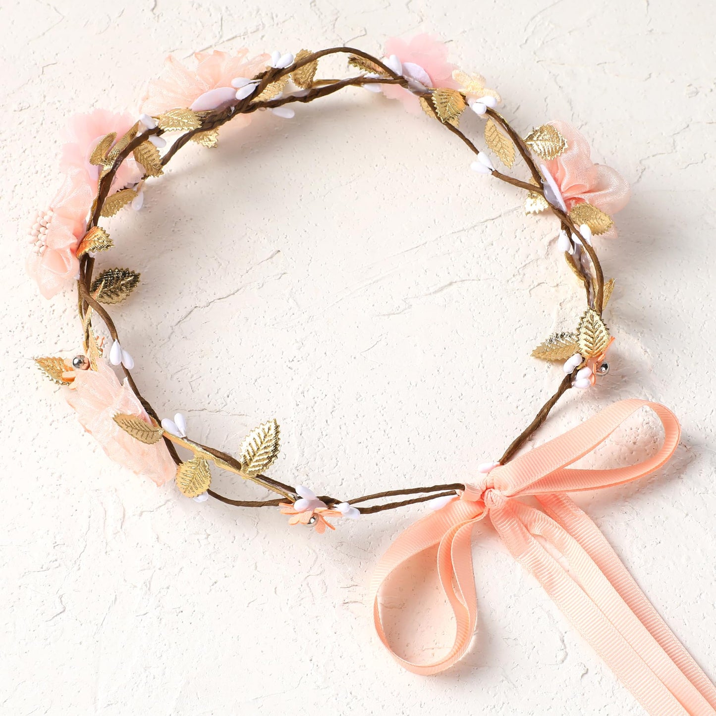 KorViSHOW Pink Flower Crown Headband - Floral Headband for Women Floral Girl Headpiece Fairy Flower Renaissance Hair Accessory for Girls Women Birthday Wedding Party Photo Props
