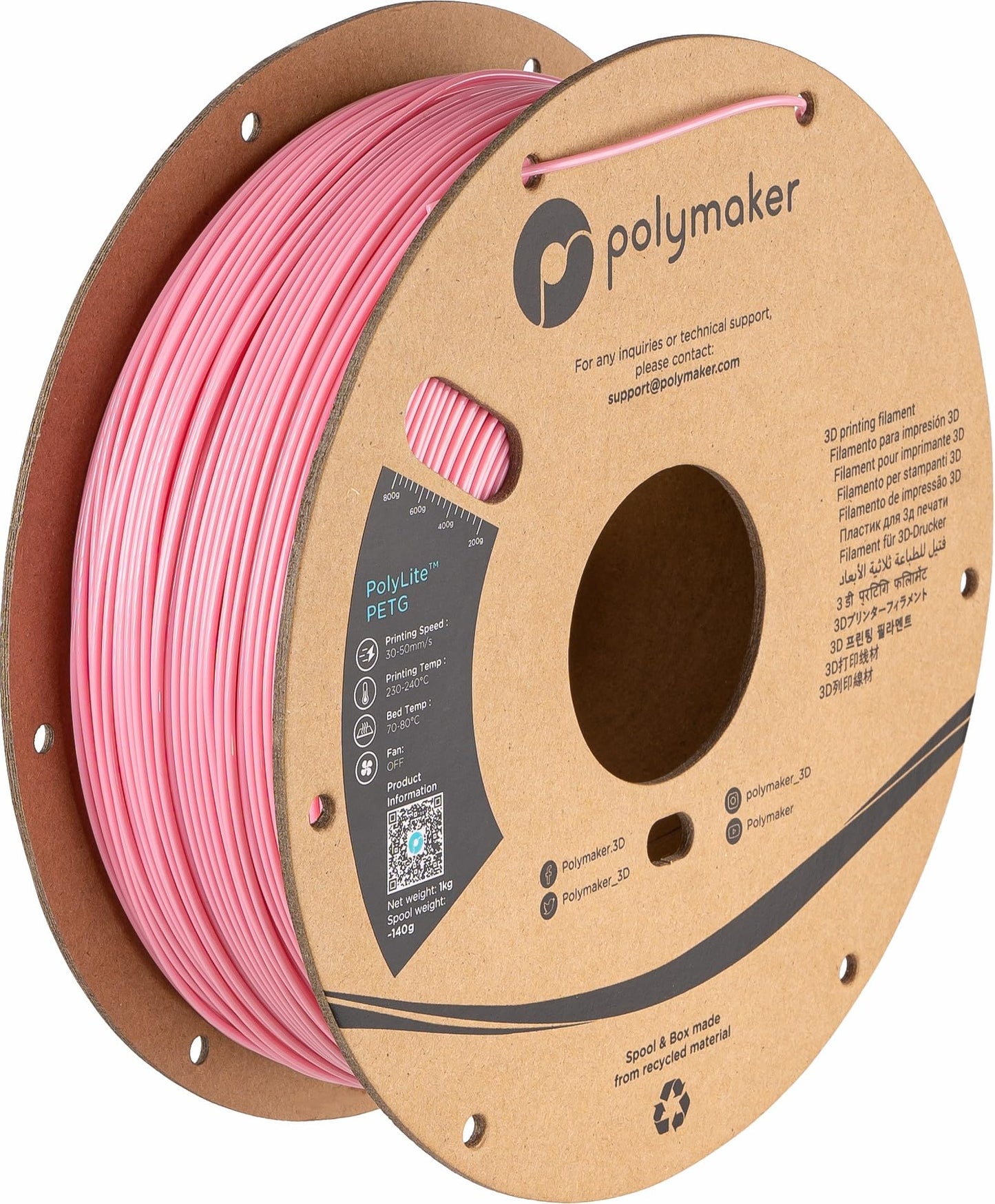 Polymaker PolyLite Pink 3D Printer PETG Filament 1.75mm 1kg, Legacy PETG Formula, +- 0.03mm Dimensional Accuracy, Reliable Every