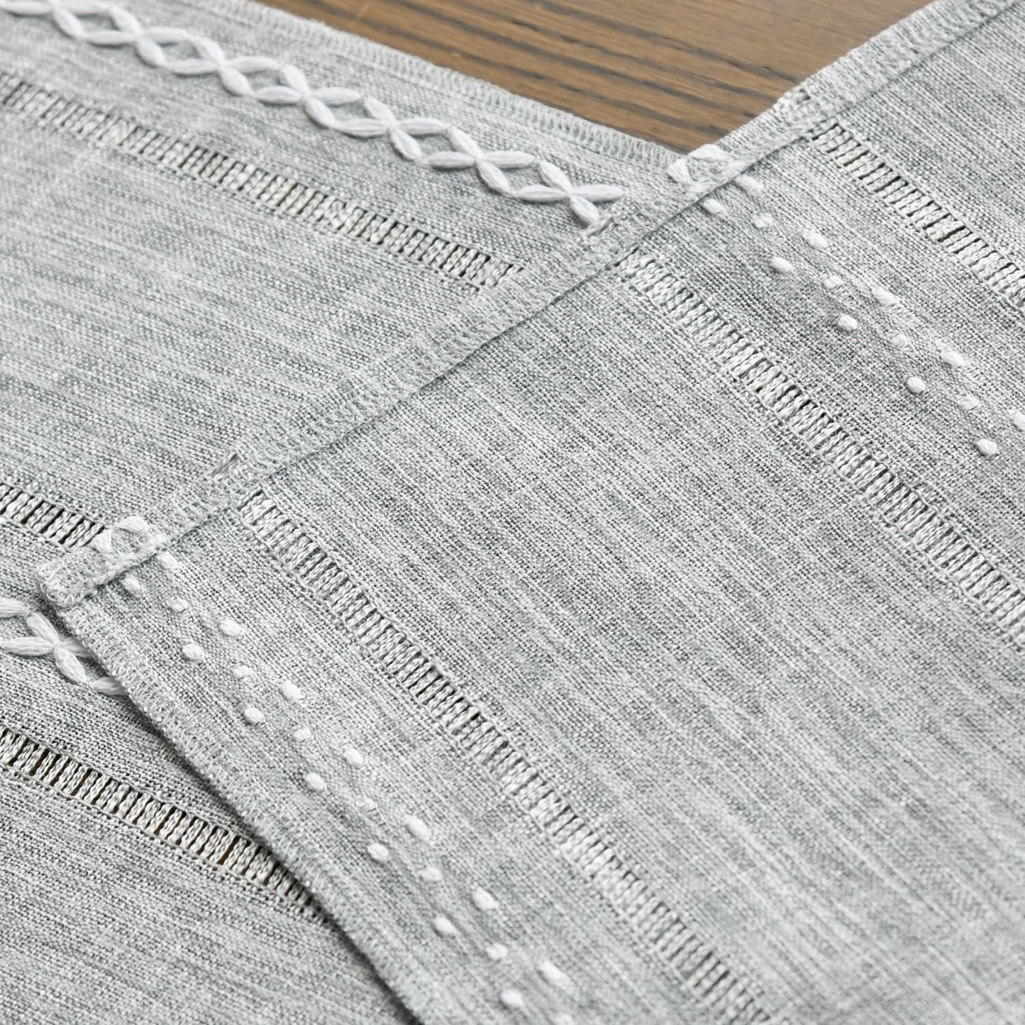 Artoid Mode Grey Rustic Cotton Linen Table Runner, Seasonal Embroidered Hollow Kitchen Dining Table Decoration for Home Party Decor 13x60 Inch