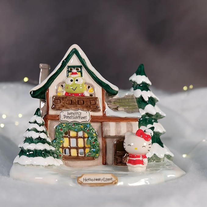 Blue Sky Clayworks Keroppi’s Pondside Pines Candle House, 7.5" L x 6.125" W x 5.75" H, Woodland Window Glow