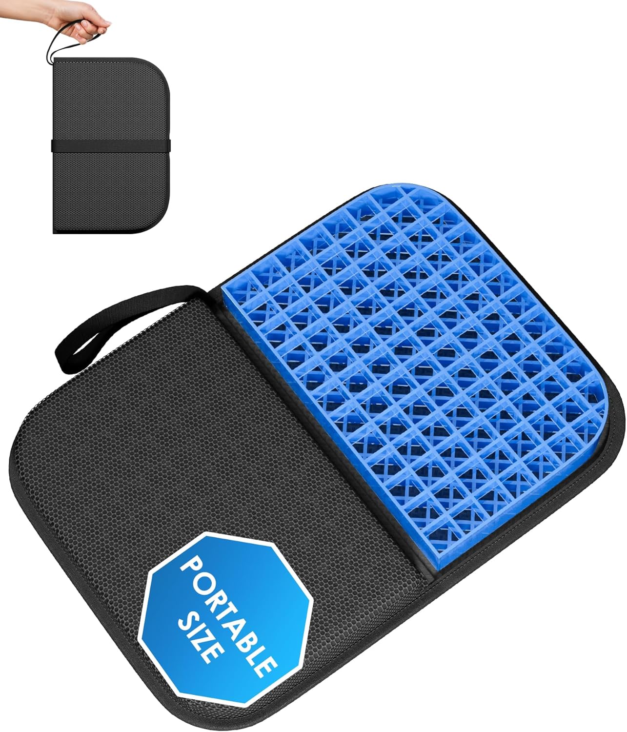 Gel Travel Seat Cushion, Portable Airplane Seat Cushion, 14.5" x 10.5" Thick & Foldable for Airplane Seats, Office Chair, Camping, Bleachers, Flights, Commute (Dark Grey)
