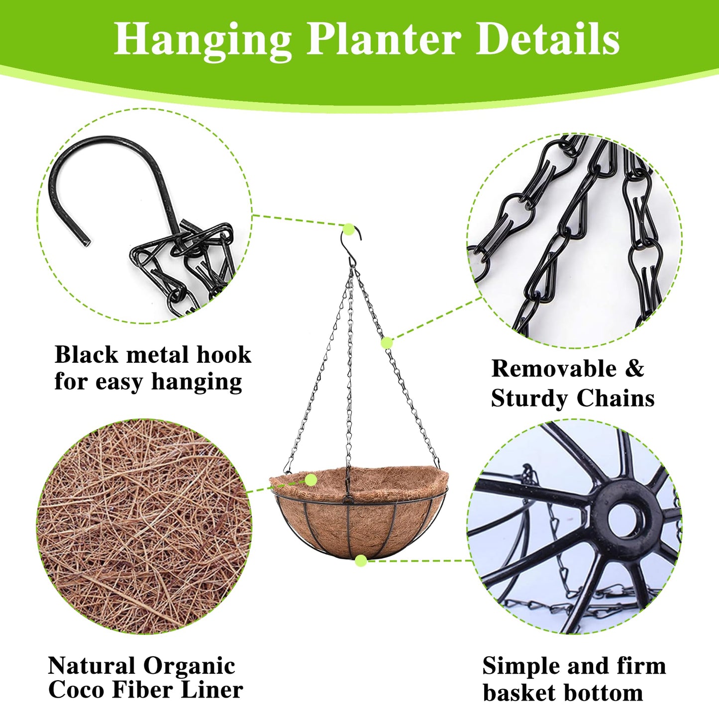 EIMQUVW Metal Hanging Planters Basket Set of 3 Hanging Flower Pots 12 Inch Chain Round Wire Plant Holder with Coco Coir Liner Garden Watering Hanging Baskets for Patio Garden Outdoor1