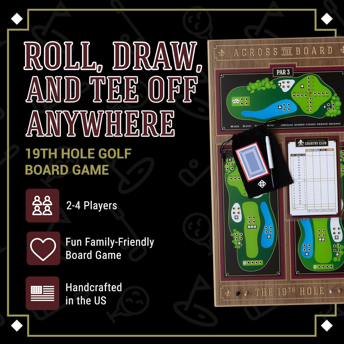 19th Hole Golf Board Game, Walnut Wood Golf Gifts for 2 Players or More, Indoor & Outdoor Family Bonding Activities, Fun Entertainment for Family Gatherings, Events & More - Across the Board Game