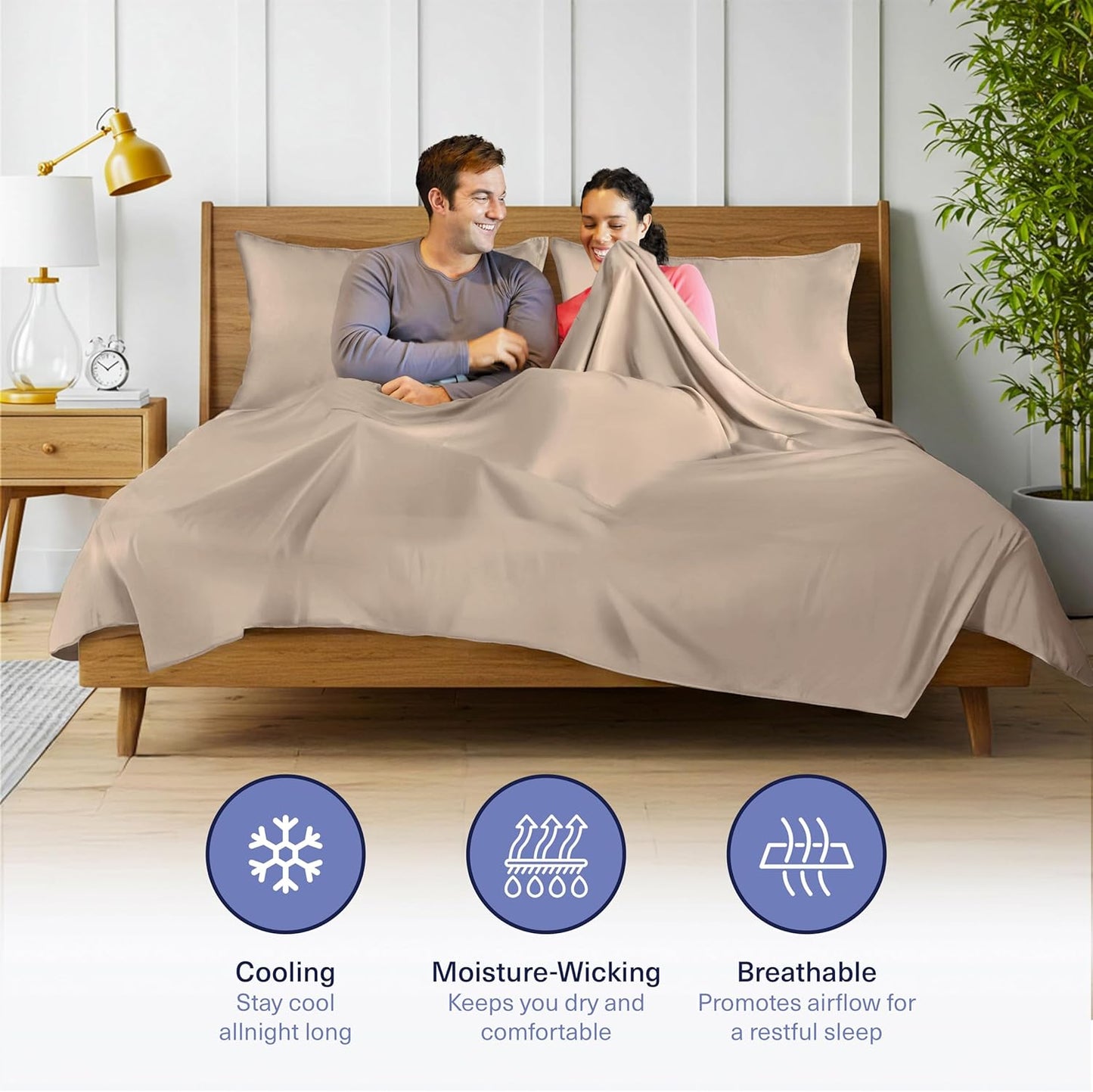 Kickoff Viscose Bamboo Sheets Queen Size 4-pc 100% Organic Bamboo Viscose Bed Cooling Sheets Queen Size Set Cool Bedding for hot Sleepers Sheet, Flat, Fitted, Pillowcases (Iced Latte, Q)