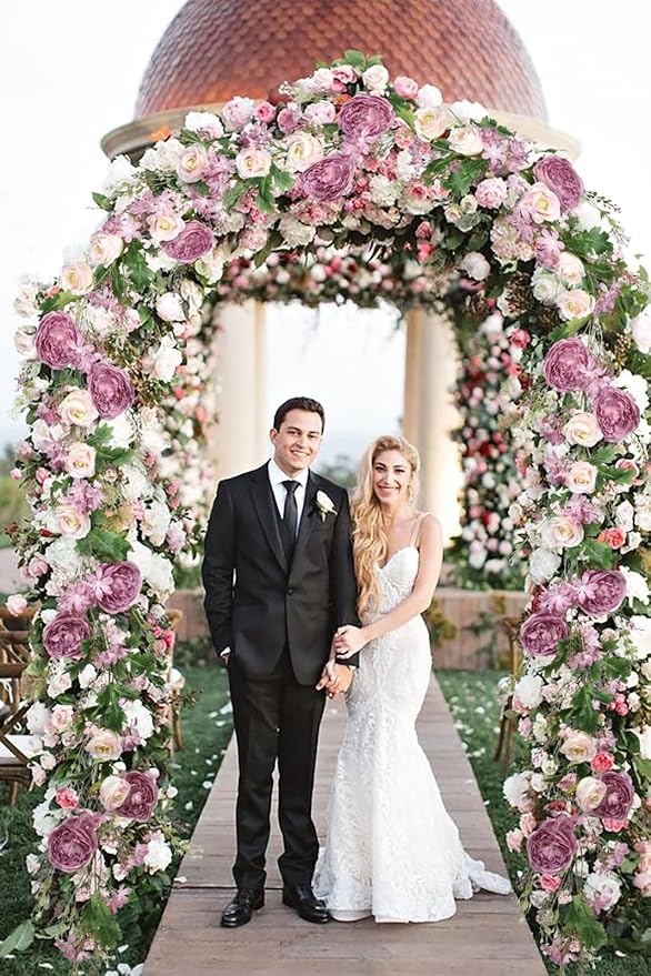 2 Pack Artificial Peony Flower Garland - 6ft Silk Peony Garland Flowers Vine Peony Silk Roses Flowers for Wedding Arch Party Table Decor