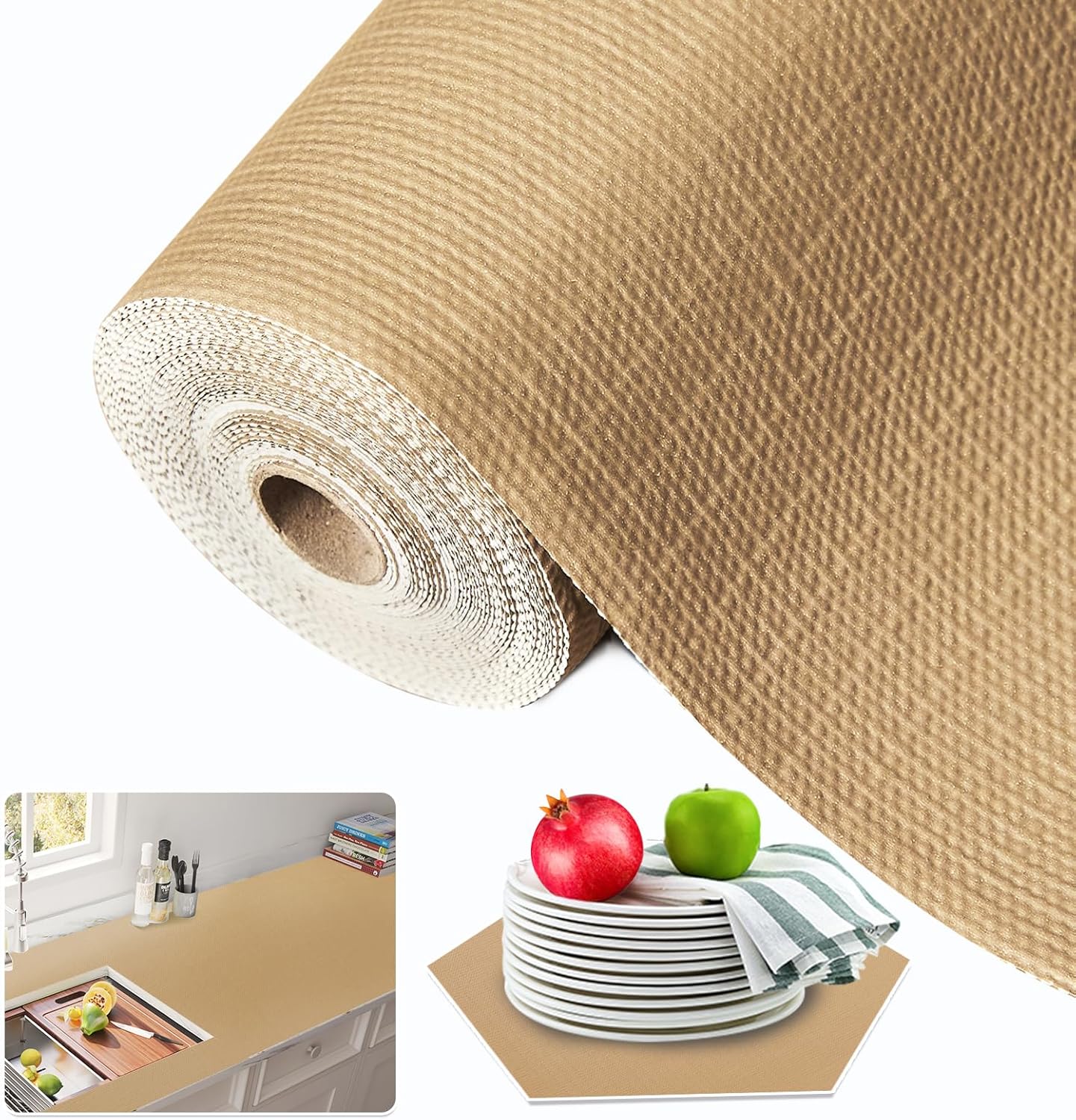 Beautysaid Shelf and Drawer Liner for Kitchen Cabinet, Non Adhesive Non Slip Shelf Paper Waterproof Washable Thickened for Dresser Pantry Shelve Bathroom Protector Liner(Beige,12 in x 30 FT)