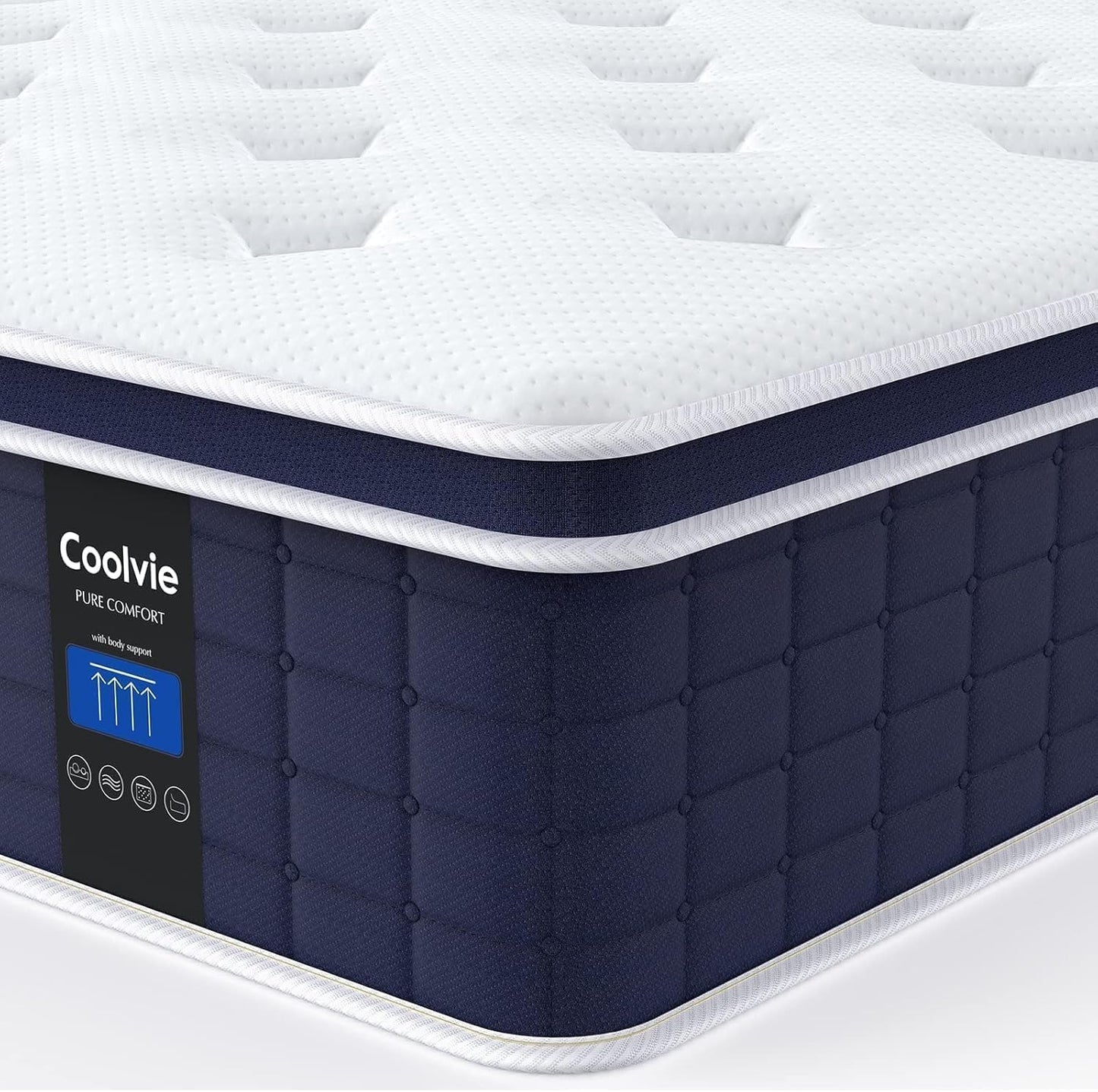 Coolvie 12 Inch Hybrid Twin XL Mattress -Firm Feel -Support Foam with Strong Pocket Springs - Extra Lumbar&Shoulder Support for Back&Stomach Sleepers, CertiPUR-US® Certified Foam,XL Long Size