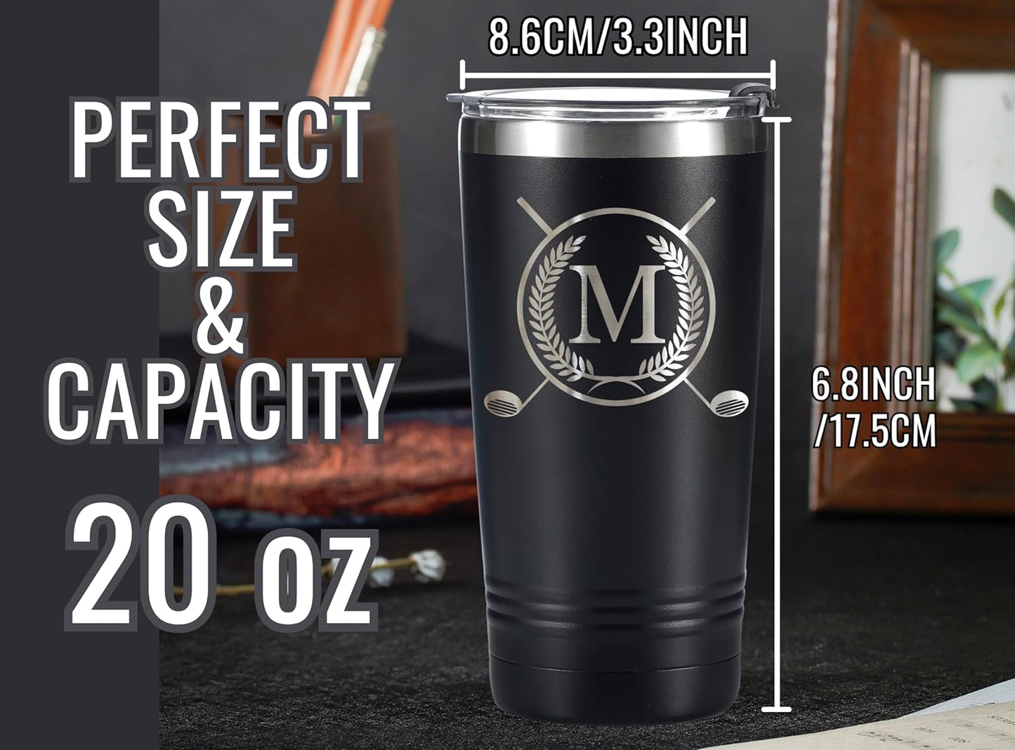 Onebttl Golf Gifts for Men with Initial for Golfer & Golf Lovers, 20oz Travel Mug, Perfect Gifts for Men, Birthday, Christmas - M