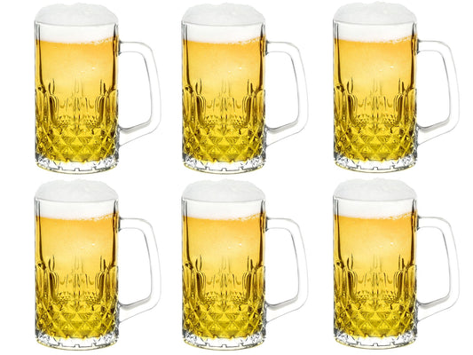 TUSAPAM Heavy Beer Mugs Set, 20oz Glass Mugs With Handle, Beer Glasses For Freezer, 610ml Beer Drinking Glasses, Traditional Stein For Bar, Beverages, Coffee, Teas, Set of 6