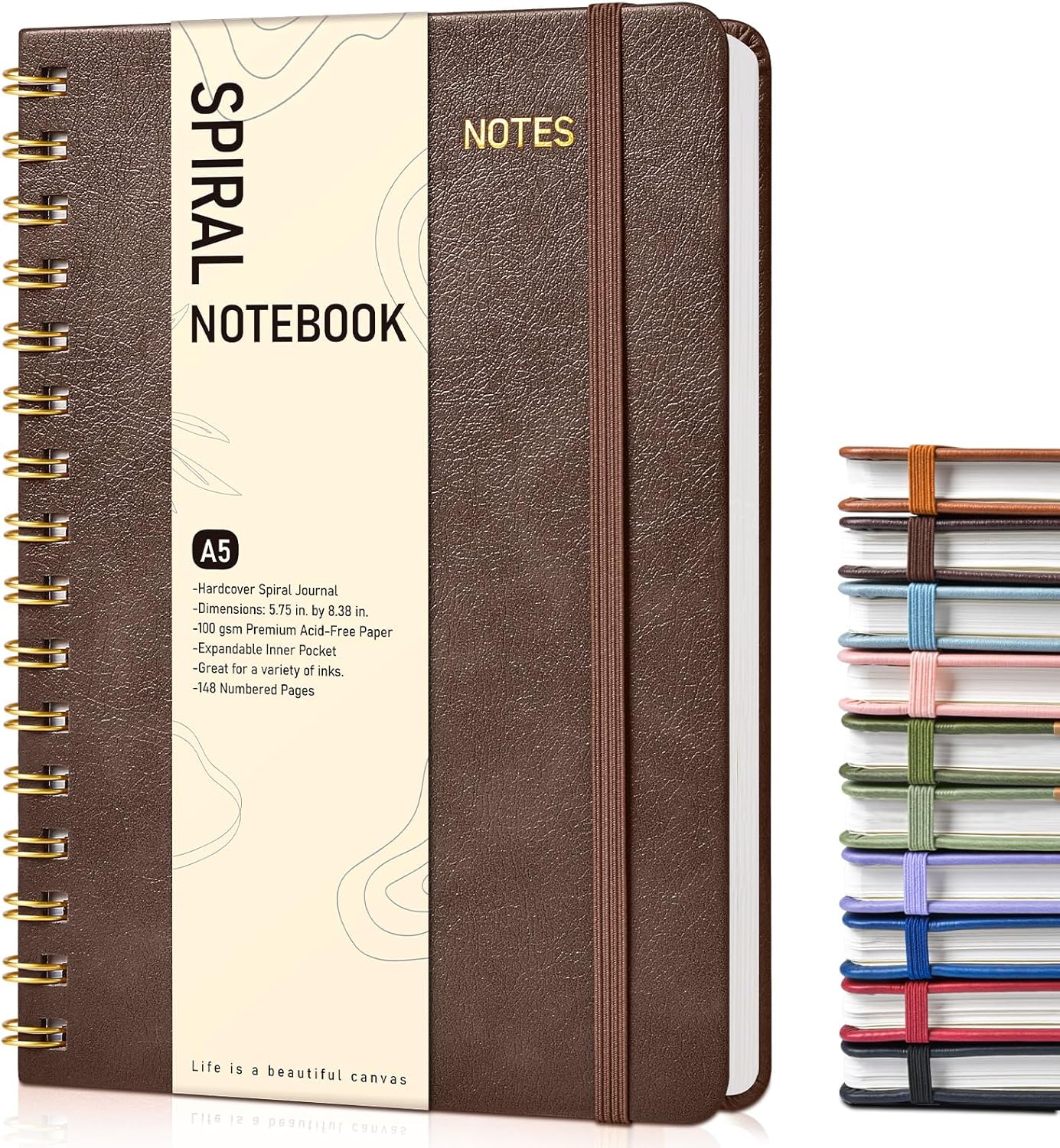Dotted Spiral Journal Notebook, A5 Hardcover Spiral Journals for Women Men, 100 GSM Dot Grid Paper Notebooks, 150 Pages Spiral Bullet Dotted Notebook for Writing Note Taking 5.75" x 8.38", Dark Brown