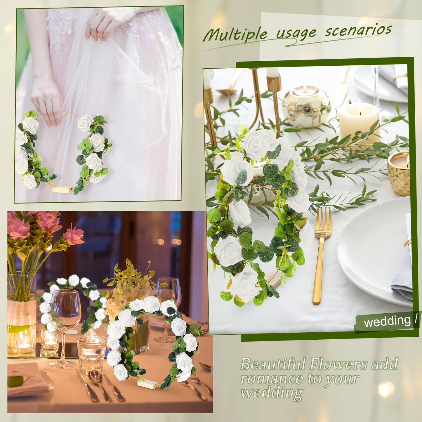 15 Pcs Metal Floral Centerpiece Table Decorations Hoop Centerpiece with Stand Gold Centerpieces for Table 15 Wooden Holders 30 Artificial Flowers 30 Leaves for Wedding DIY Craft Decor(12 Inch,White)