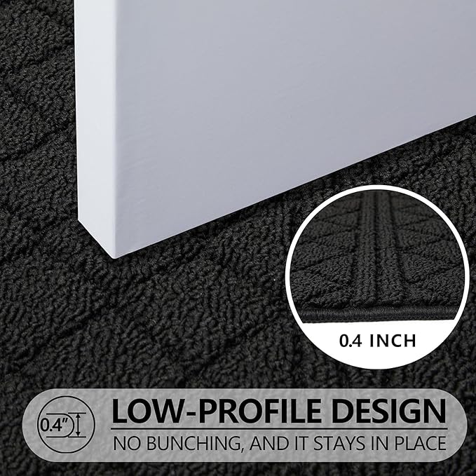 REFETONE Indoor Doormat, Front Back Door Mat 36"x60" Absorbent Rubber Backing Non Slip Door Mats, Low-Profile Resist Dirt Entrance Rugs, Machine Washable Door Rugs Inside Floor Mat for Entryway, Black
