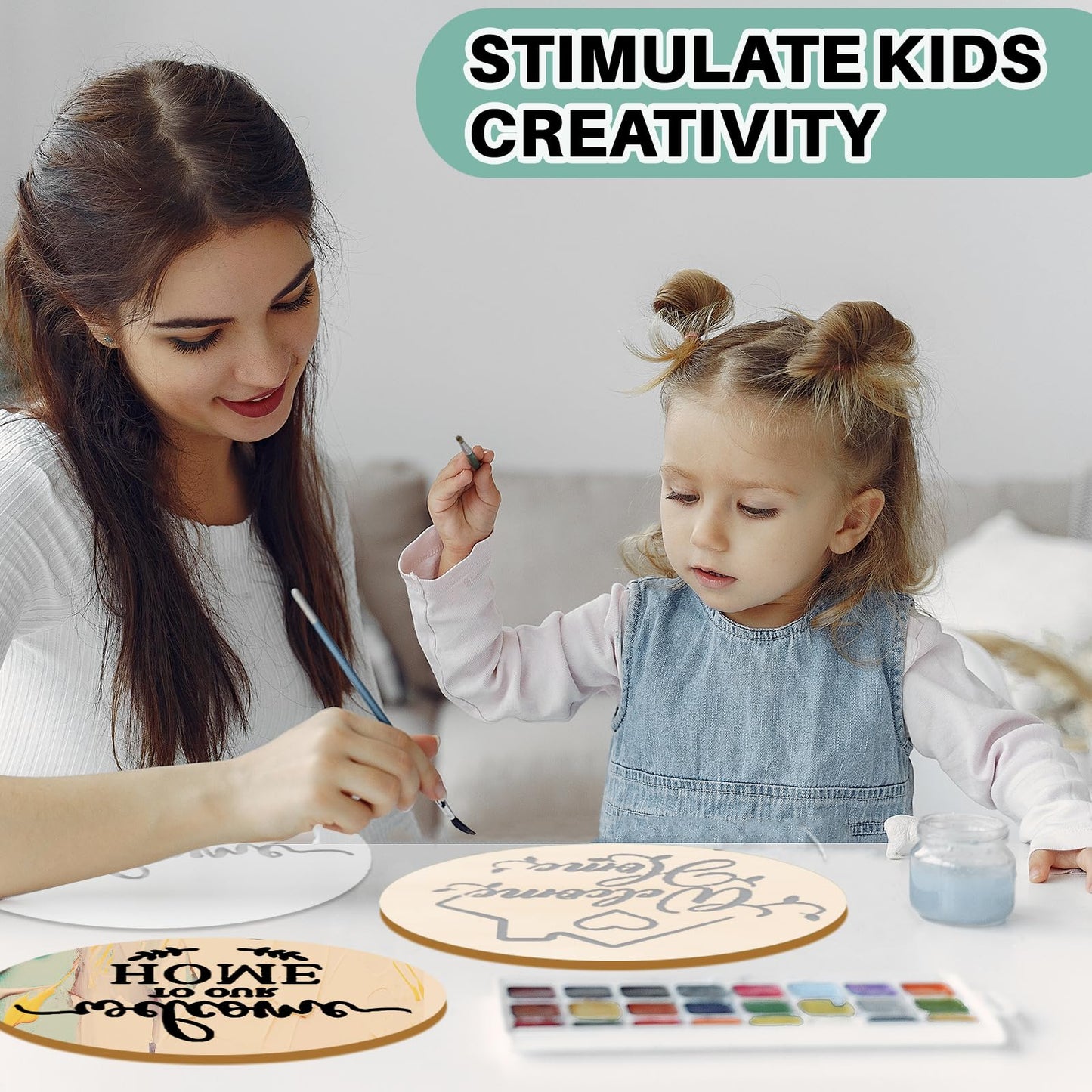 12 Inch Wood Circles for Crafts, 10Pcs Unfinished Wood Rounds with 4 Stencils & Painting, DIY Wooden Crafts for Door Hanger, Sign, Wood Burning, Painting, Gifts for Father's Day Home Decor