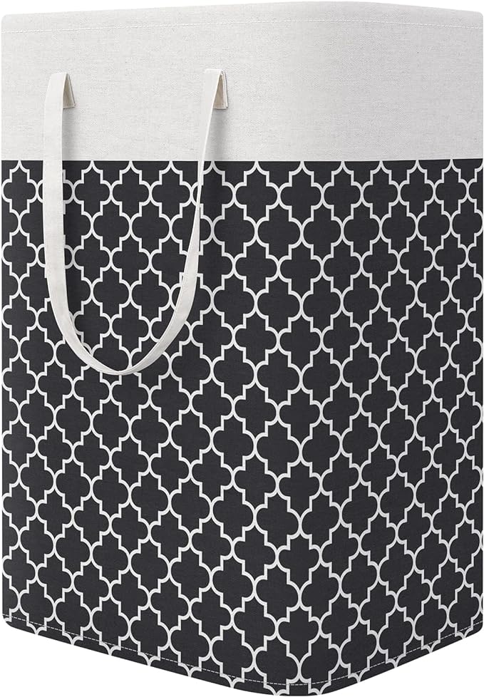 StorageRight Laundry Basket Hamper Large Collapsible Laundry Hamper with Easy Carry Handles，Freestanding Clothes Hampers for Laundry, Bedroom, Dorm, Clothes, Towels, 75L, Clover Black