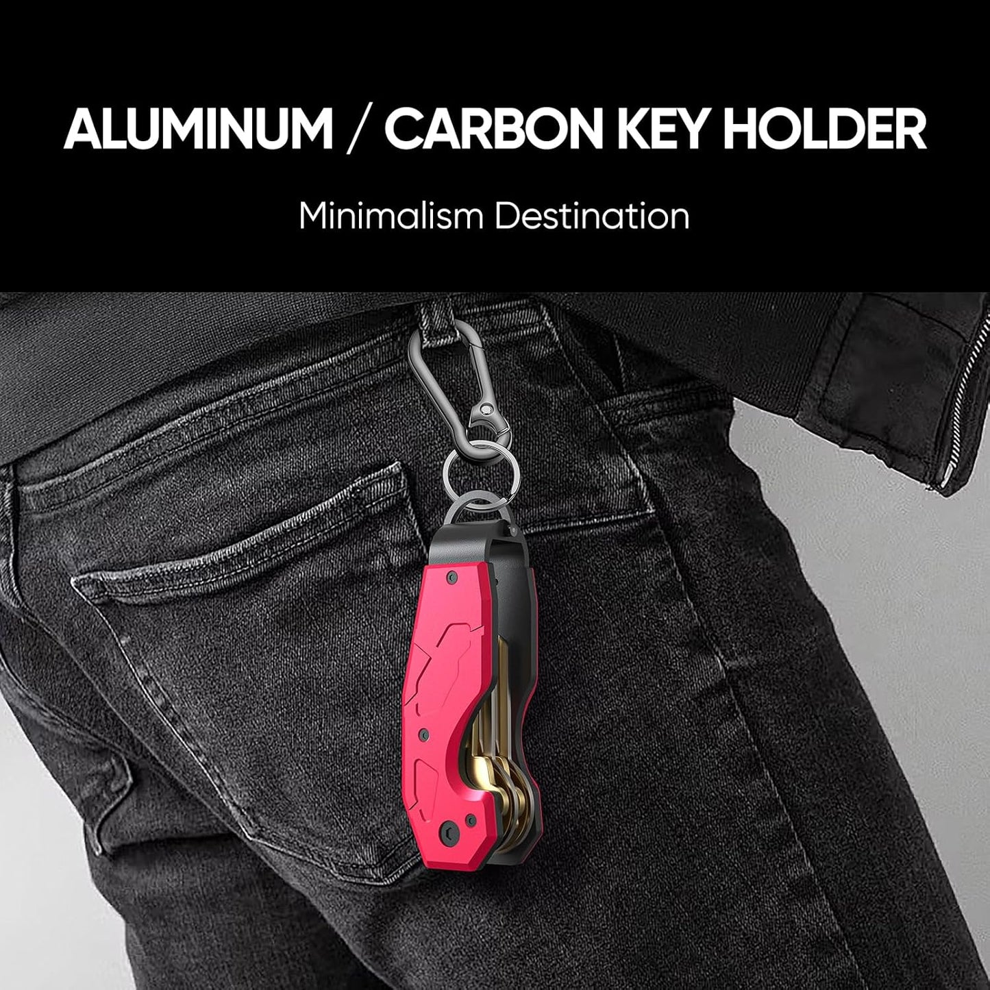 Zeeker Compact Key Organizer Keychain with Built-in Tools – Holds 1-6 Keys, Includes Bottle Opener, Hex Wrench, and Serrated Cutter – Minimalist Key Holder for Men and Women (Red)