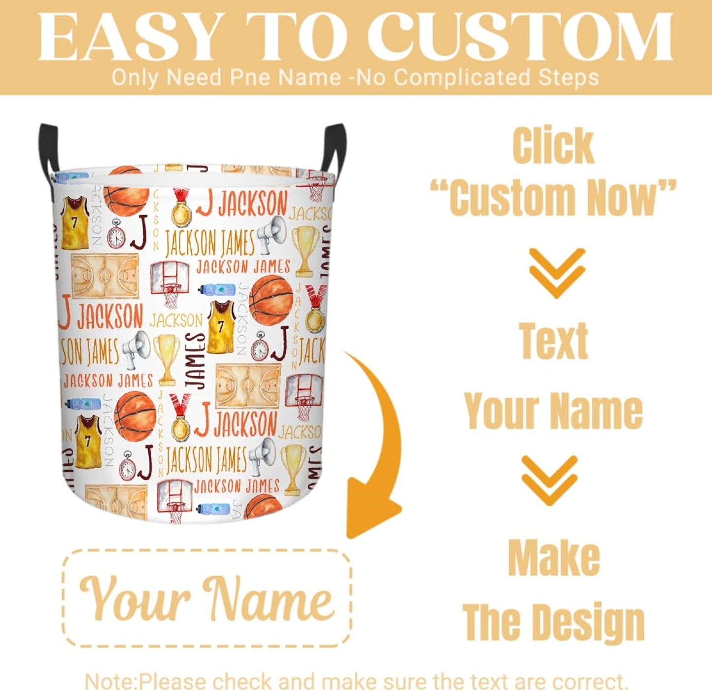 Personalized Basketball Laundry Basket, Custom Sports Laundry Hamper With Name Gifts For Kids Baby Adults, Collapsible Dirty Clothes Storage Organizer With Handles S 16.5 X 13.8in