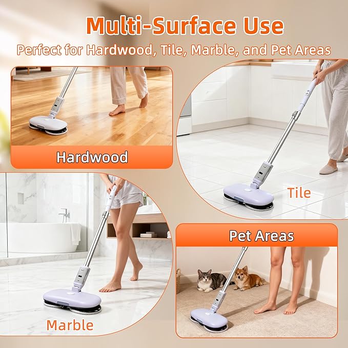 GOBOT Cordless Electric Spray Mop with High-Speed Motor, Enhanced Cleaning Power, Durable Material, LED Headlight, 300 mL Tank, Dual-Spinning Pads for Hardwood, Tile & Laminate