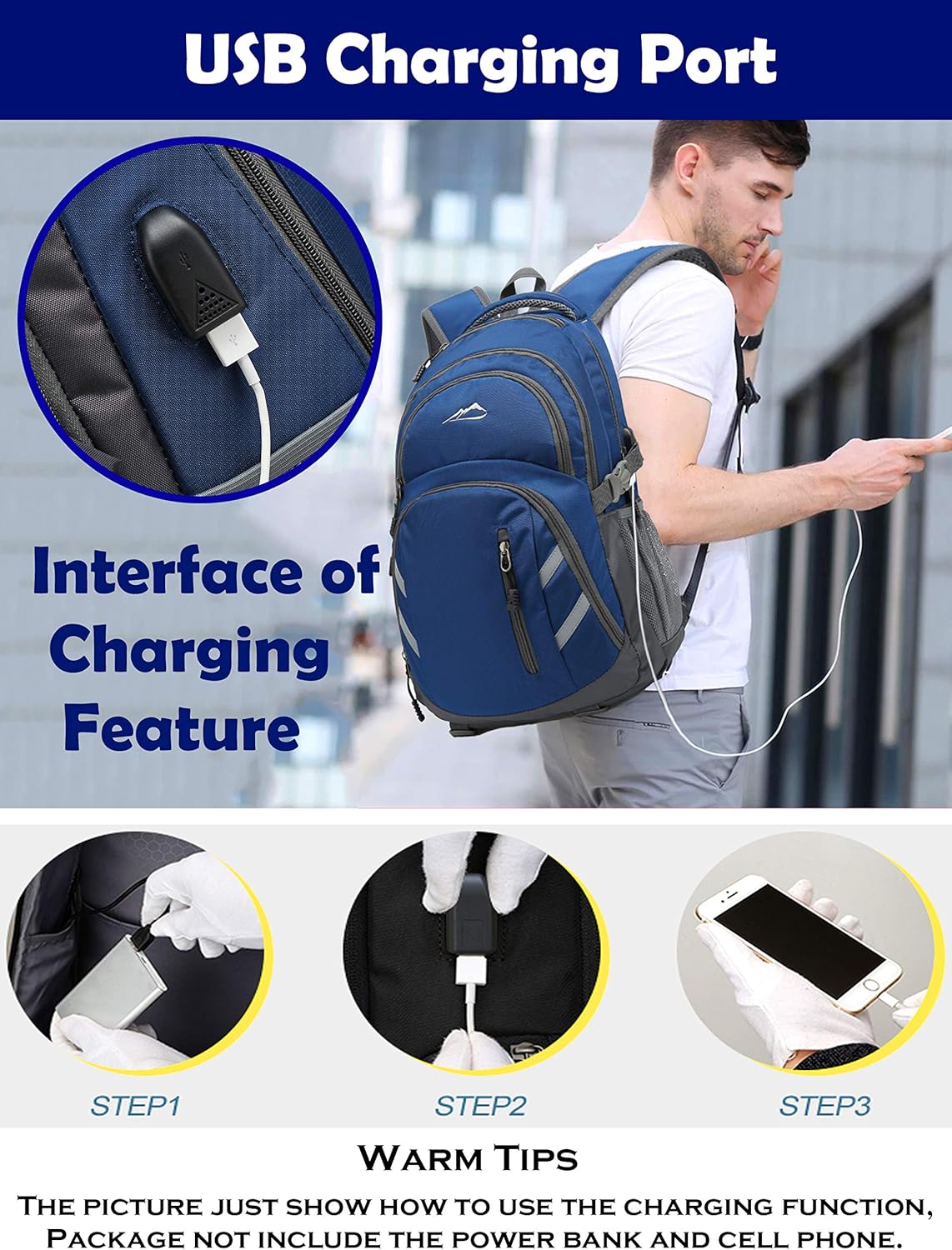 ProEtrade Backpack Bookbag for College Laptop Travel,Fit Laptop Up to 15.6 inch with USB Charging Port Multi Compartment Anti theft, Gift for Women Men (Blue)
