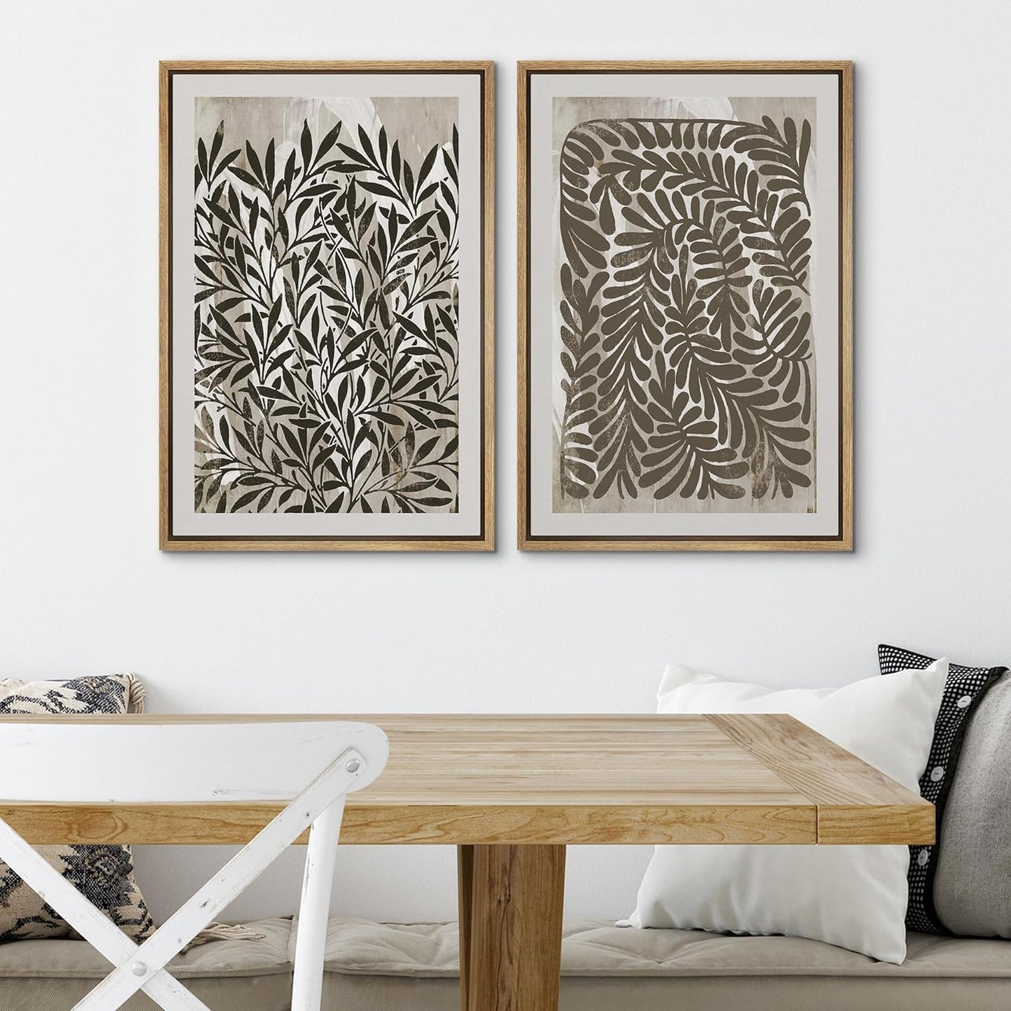 SIGNWIN Framed Canvas Print Wall Art Modern Botanical Abstract Black and Beige Leaf Illustrations Decorative for Living Room, Bedroom, Office - 16"x24"x2 Natural