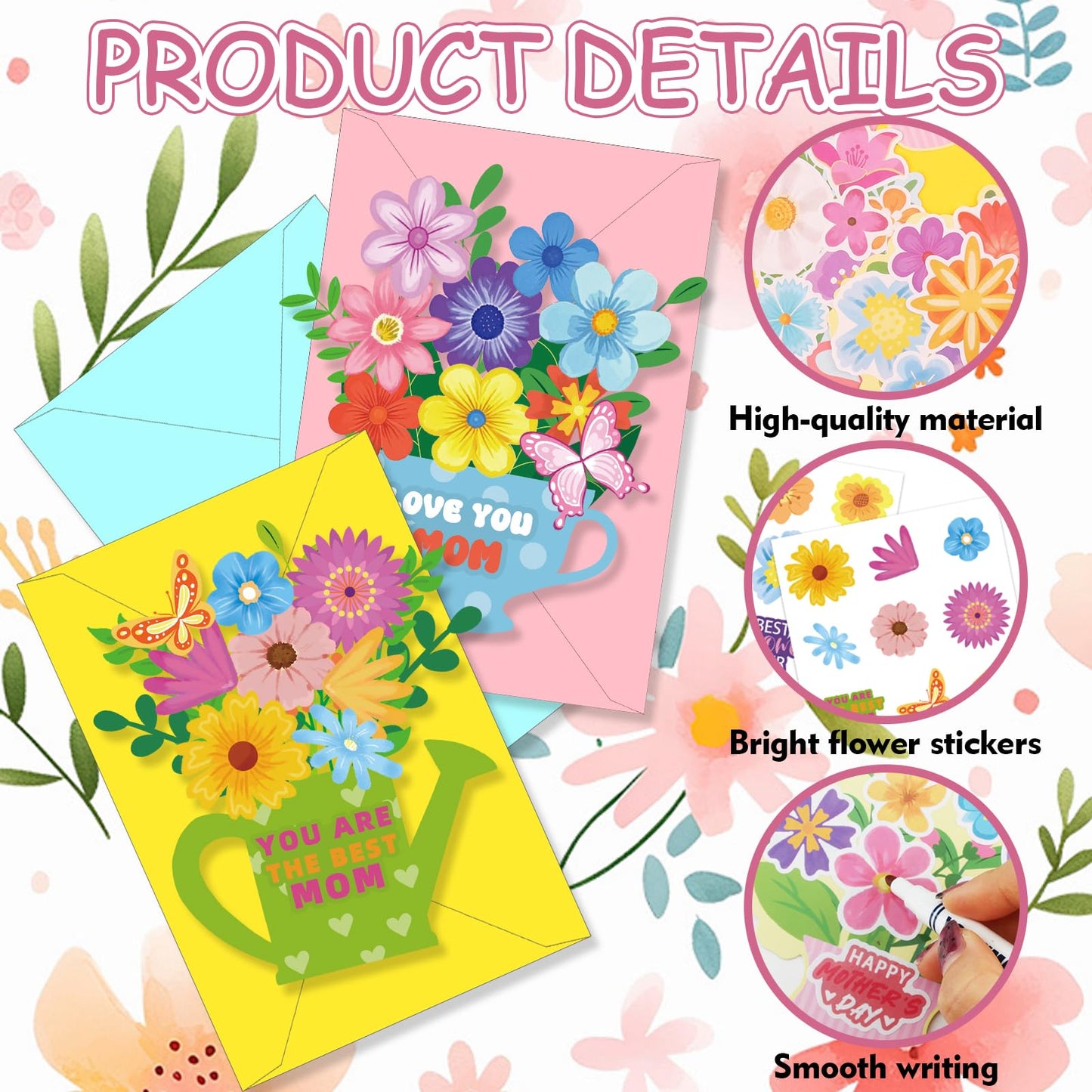 ZCPTZ 36 Set Mother's Day Craft Kits - DIY Greeting Card Making Set with Flower Pot Cards, Stickers & Envelopes for Mom, Grandma Gifts, Fun Paper Craft Activity Home