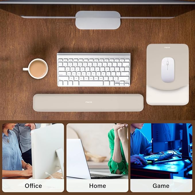 MOSISO Wrist Rest Support for Mouse Pad&Keyboard Set, Rectangular Ergonomic Mousepad Non-Slip Base Home/Office Pain Relief&Easy Typing Pad with Neoprene Cloth&Raised Silicone Lining, Stone Gray