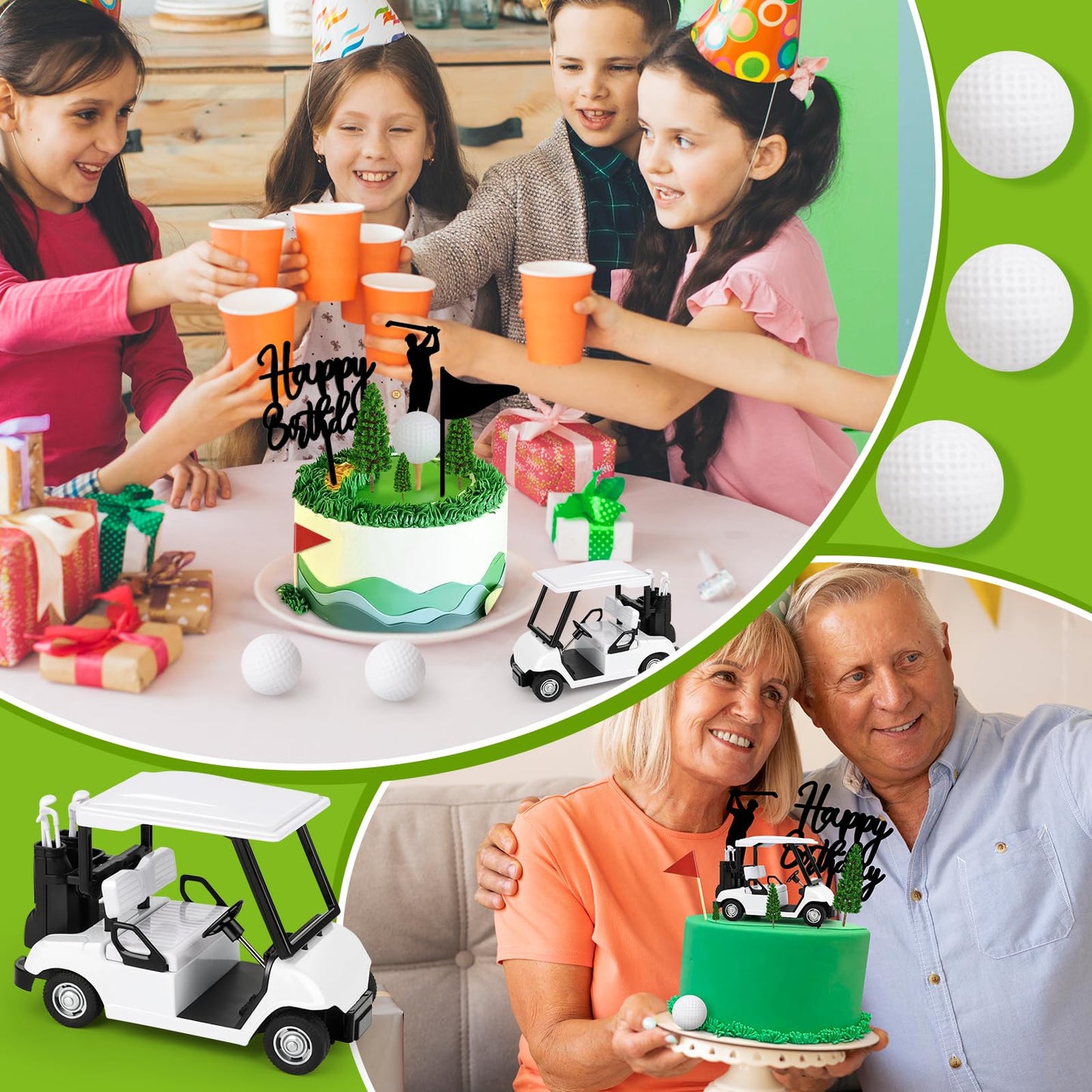 21 Pieces Golf Cake Decorations With Mini Cart, Ball, Green Tree, Clubs, Red Flag Cupcake Toppers for Sports Theme Birthday Party Decor Supplies