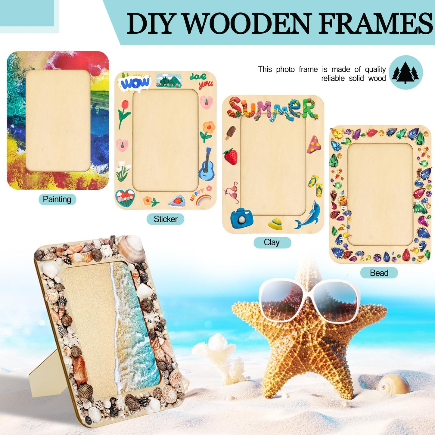RYKOMO 12 Pieces DIY Wooden Picture Frames, Unfinished Solid Wood Photo Picture Frames for 4 x 6 in Photos, Standing Wooden Picture Frame for Valentine's Day Gift, Father's Day, Mother's Day DIY Crafts