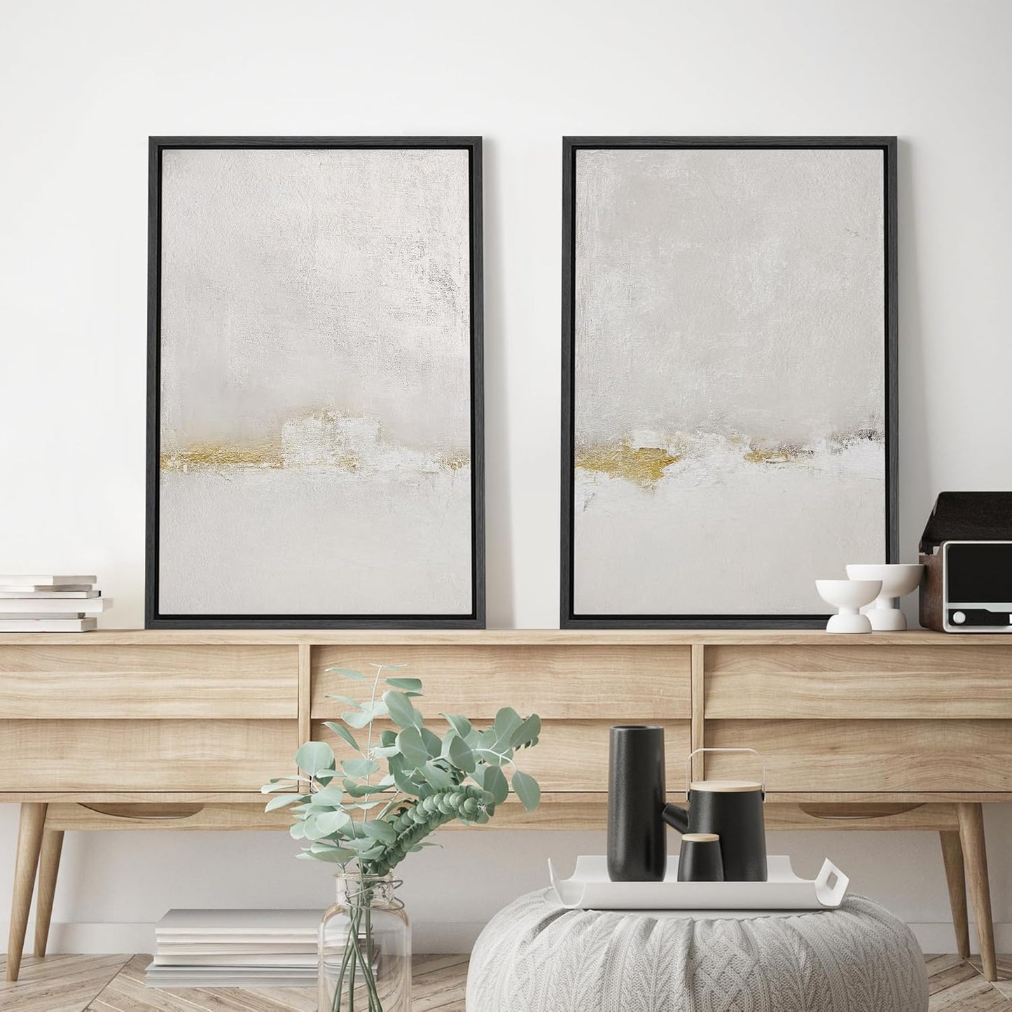 SIGNWIN Framed Canvas Print Wall Art Pastel Grunge Gray Landscape Abstract Shapes Illustrations for Living Room, Bedroom, Office - 16"x24"x2 Black