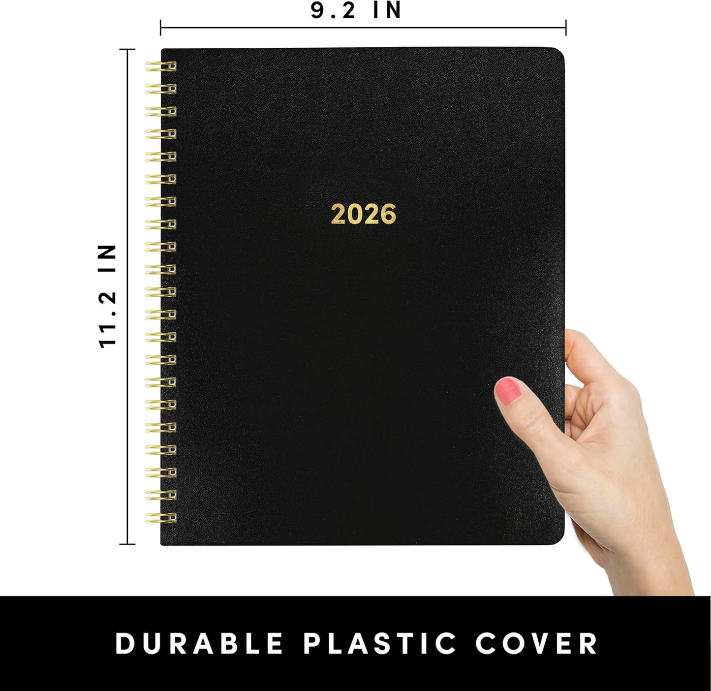 PAPERAGE 2026 Weekly & Monthly Planner, 12 Months (January 2026 - December 2026), 9.2 in x 11.2 in, Spiral Bound 2026 Planner with Weekly, Monthly & Yearly Views, Note Pages & Inner Pocket – Black