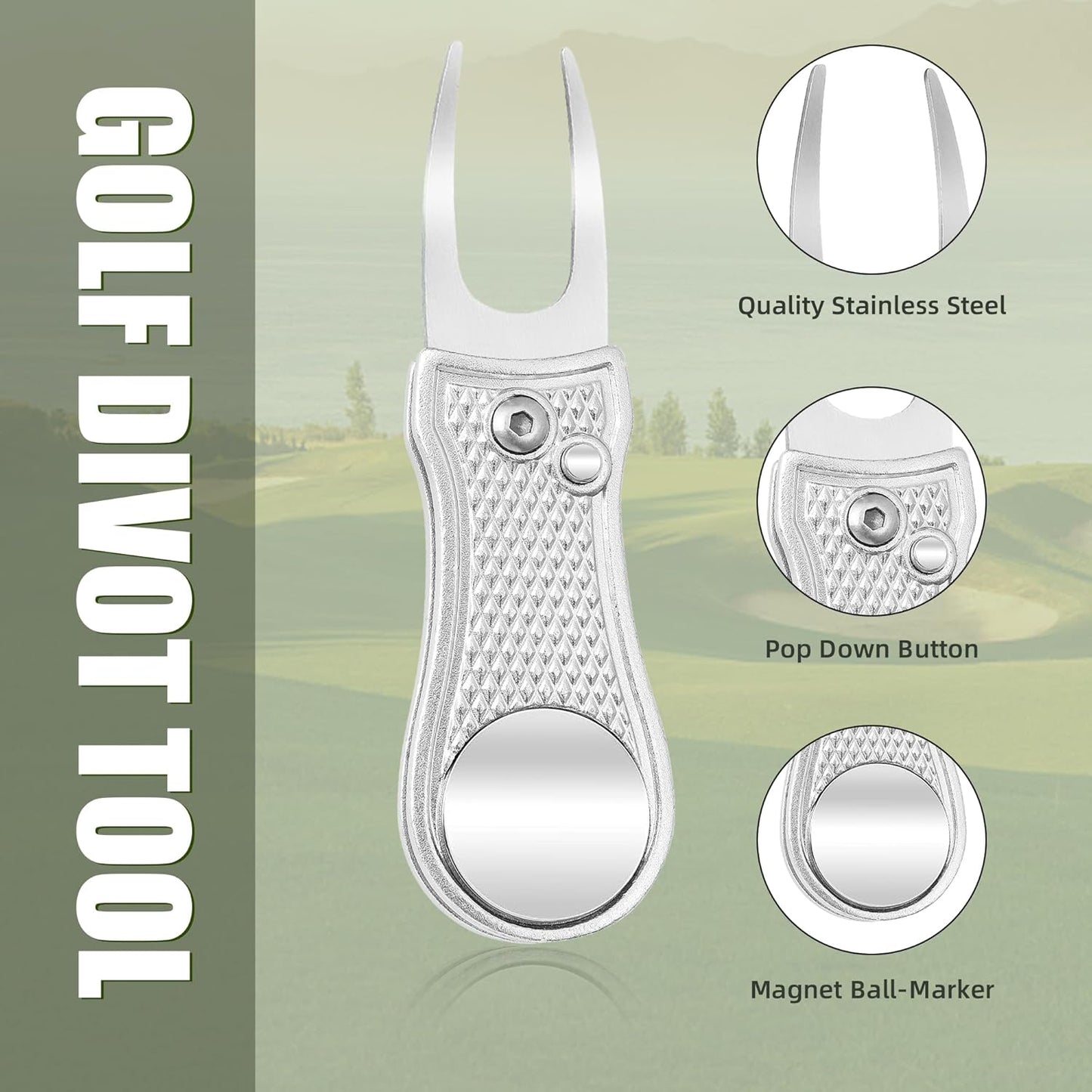 Mile High Life Golf Divot Repair Tool, All Metal Foldable Divot Tool with Pop-up Button & Magnetic Ball Marker