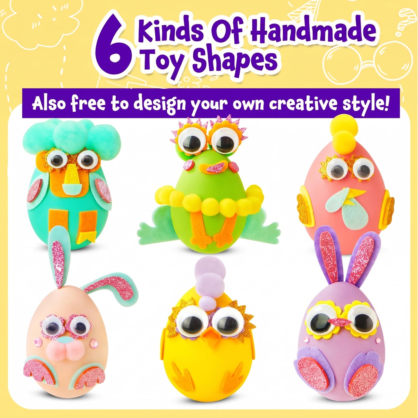 CZTCDP Arts and Kids Crafts Kits - Egg Pom Poms Decoration Craft Supplies & Materials for Toddler DIY School Supplies Kit Birthday Gifts for Girls Boys Age 2-4
