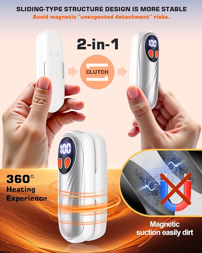 Hand Warmers Rechargeable 2 Pack, 6000mAh Electric Hand Warmers, 5-Level Heating with Battery Display, Reusable Portable Pocket Heater, Gifts for Christmas, Outdoor, Golf, Travel, Hunting, Camping