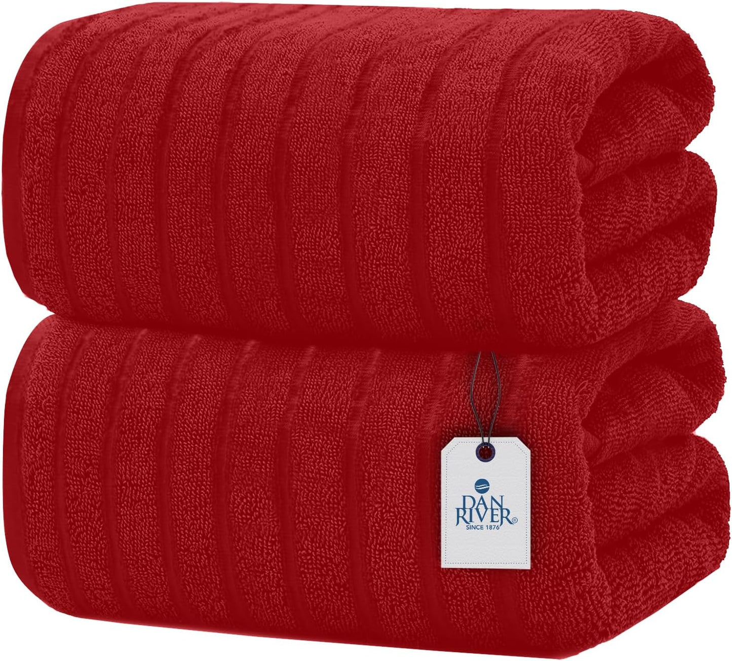 DAN RIVER Pack of 2 Bath Sheet 35x70 Inches, Luxury Ribbed Large Towels Oversized for Bathroom, Absorbent Plush Towels - Red