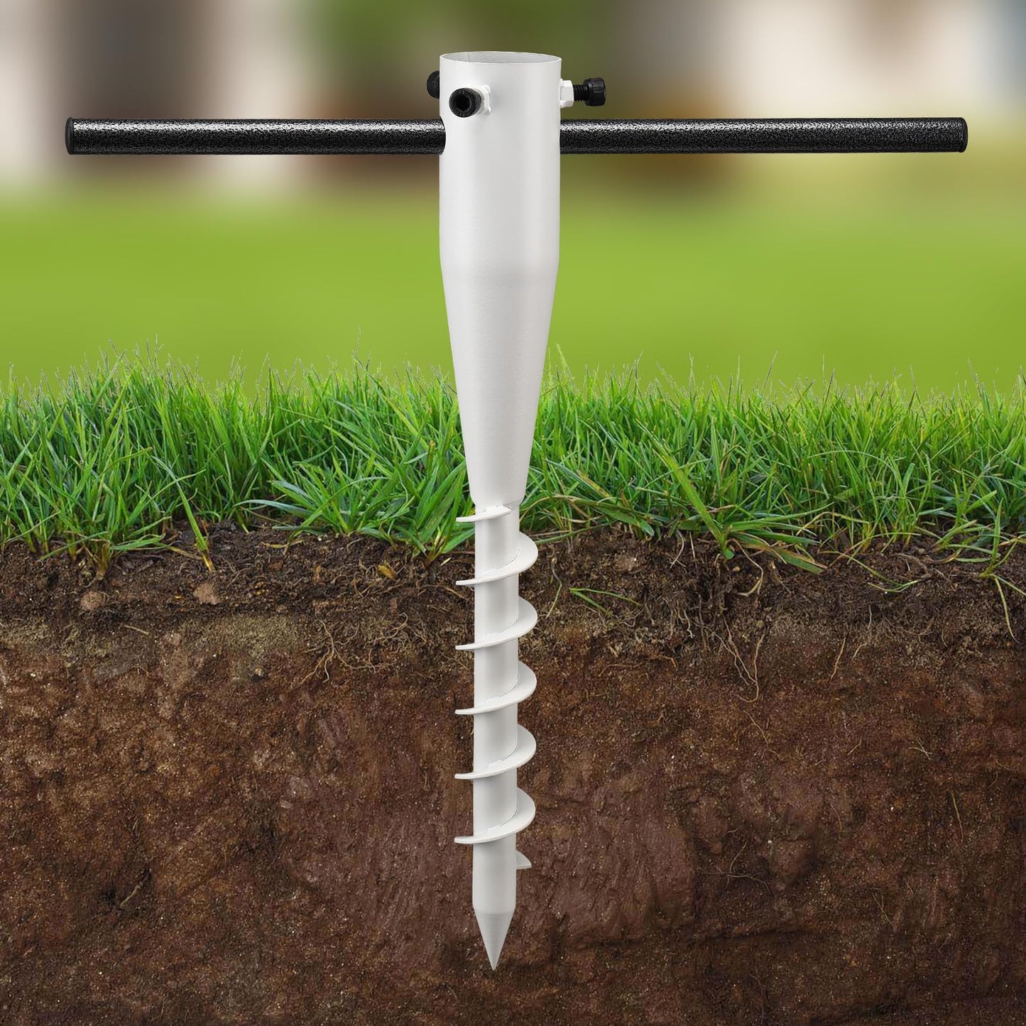 17" Stainless Steel Screw-in Ground Stakes - Extra-Long Spiral Anchor for Patio Umbrella Base, Canopy Weights on Beach/Lawn Weatherproof Pole Holder for 1-2" Posts, White